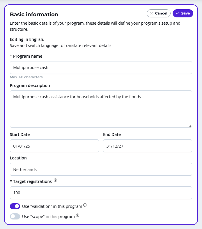 Basic Program Information